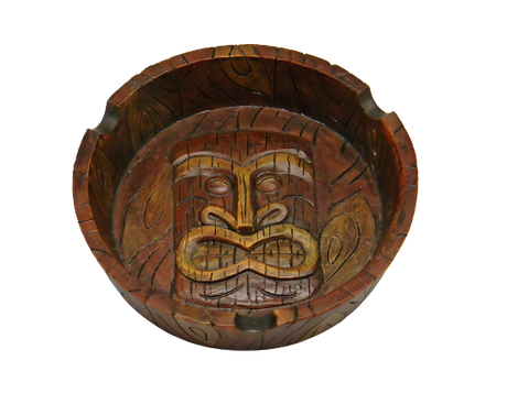 Polyresin Tiki Mask Ashtray with 4.25" Diameter - Top View on Seamless Background