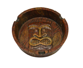 Polyresin Tiki Mask Ashtray with 4.25" Diameter - Top View on Seamless Background