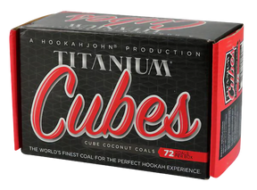Hookah John Titanium Cubes - 72 Pack of Cube Coconut Coals for Hookahs, Front Box View