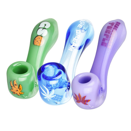 Assorted 4" Puff Puff Pass Strain Sherlock Pipes with Borosilicate Glass on White Background