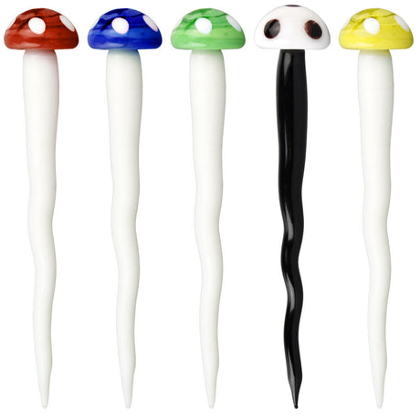 Toadstool Mushroom Twisted Glass Dab Tools in Blue, Green, Pink, and Black - 5" Borosilicate