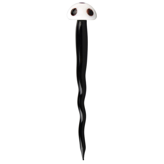 Toadstool Mushroom Twisted Glass Dab Tool by All Twisted Up in Black and White, Front View