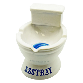 White Ceramic Toilet-Shaped "Asstray" Ashtray Front View on Seamless Background