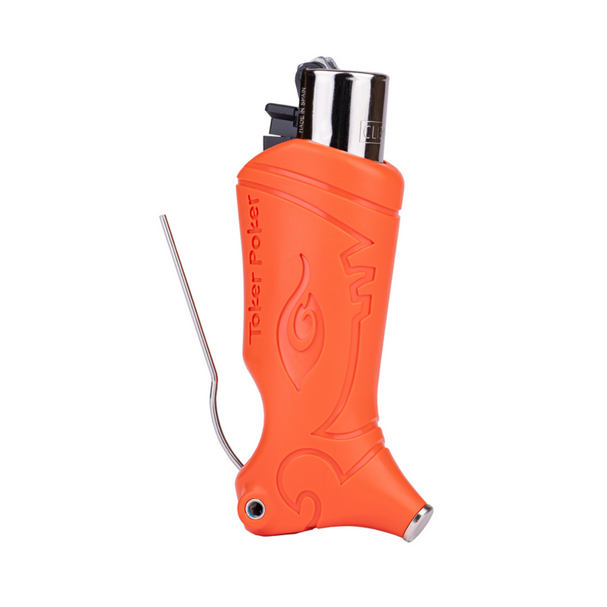 Toker Poker Clipper in Orange with Metal Poker and Tamper, Front View on White Background