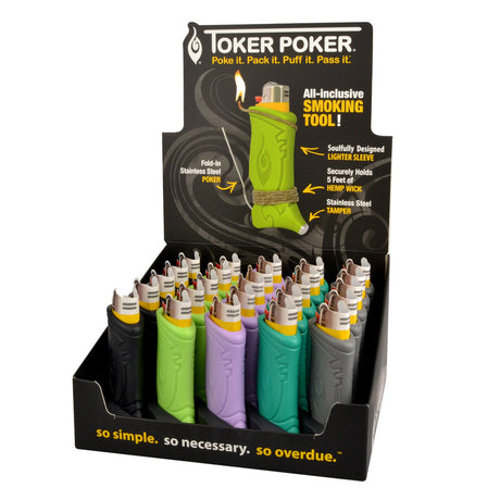 Assorted colors Toker Poker lighter sleeves 25-pack display, compact and portable design