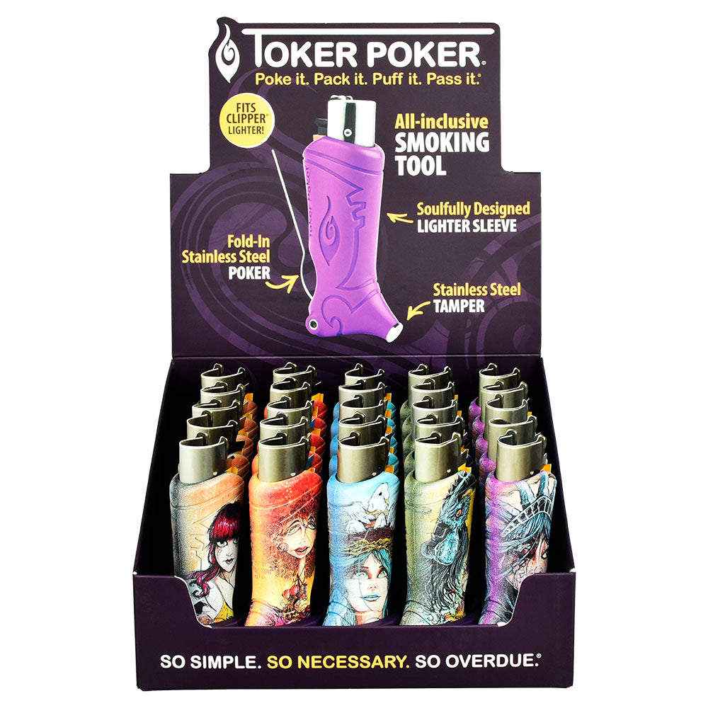 Toker Poker Lighter Sleeves with Lady Liberty designs in 25pc display box, front view