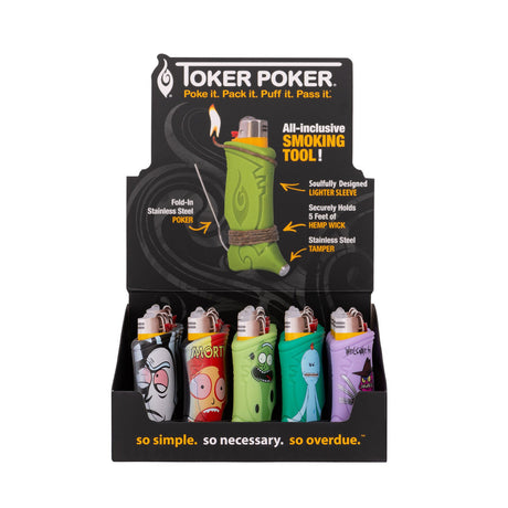 Toker Poker Rick and Morty lighter tools display box with assorted colors front view