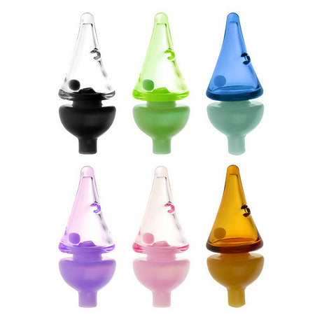 Assorted colors Pulsar Tornado Ball Spin Carb Caps, 26mm borosilicate glass, front view