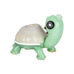 Tranquil Terrapin Sherlock Pipe in Green, 4.25" Compact Borosilicate Glass, Novelty Turtle Design