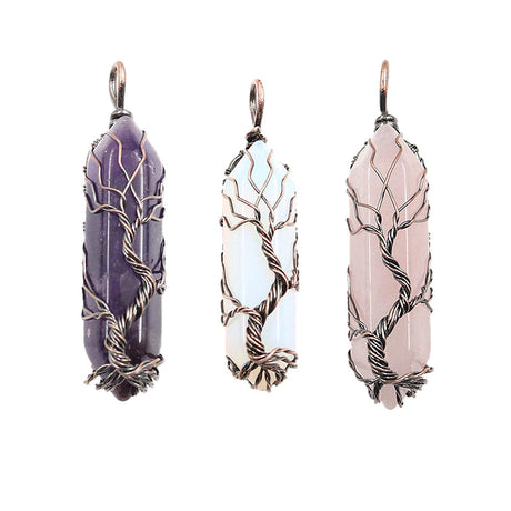 Tree of Life Wire Wrapped Necklace - 19" with three color variants on white background
