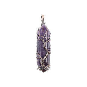Tree Of Life Wire Wrapped Necklace with a 19" Chain - Front View on White Background