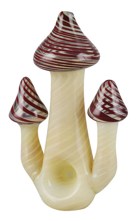 Borosilicate Glass Triple Shroom Hand Pipe - Front View with Striped Design