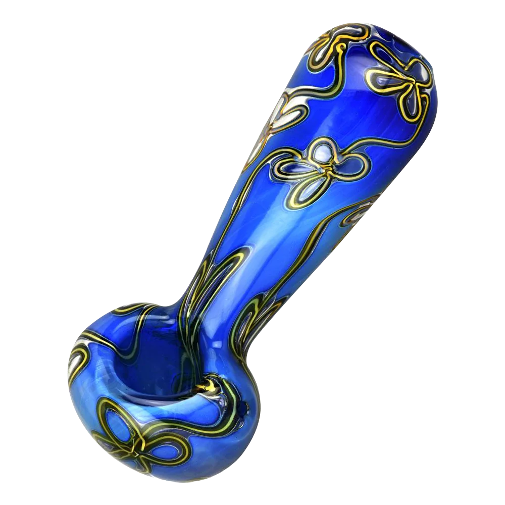 Trippy Floral Double Glass Spoon Pipe, 5" Borosilicate, Side View on White