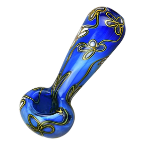 Trippy Floral Double Glass Spoon Pipe, 5" Borosilicate, Side View on White