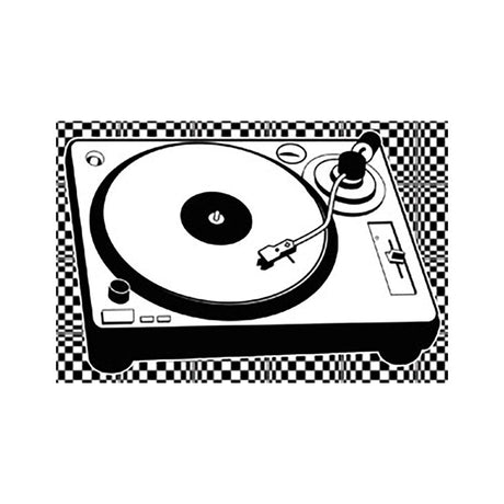Trippy Turntable Sticker, medium-sized vinyl, black and white graphic, perfect for novelty gift