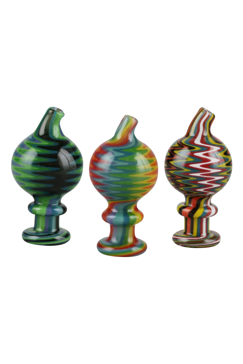 Assorted Trippy Worked Glass Carb Caps for Dab Rigs, 27mm Borosilicate, Front View