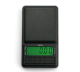 Tru Weigh Apex Digital Scale in black, 100g x 0.01g accuracy, portable design, front view on white background