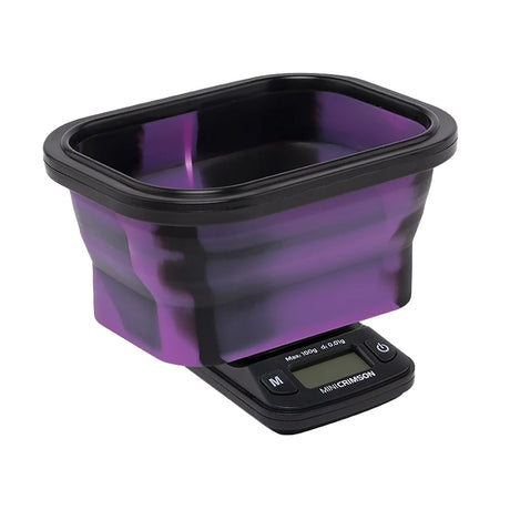 Truweigh Mini Crimson Collapsible Bowl Scale in Purple & Black, compact design, 100g x 0.01g accuracy