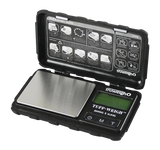 Truweigh Tuff-Weigh Mini Scale in black, 1000g x 0.1g, open view showing digital display and stainless steel platform