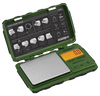 Truweigh Tuff-Weigh Mini Scale in green, 1000g x 0.1g, open view showing digital display and platform