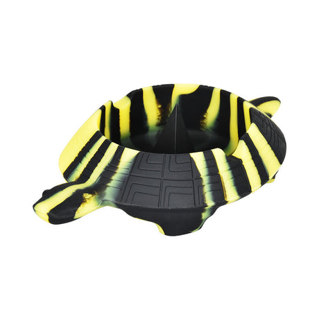 Turtle Shell Silicone Ashtray in yellow and black, 6" heat-resistant design, top view on white background