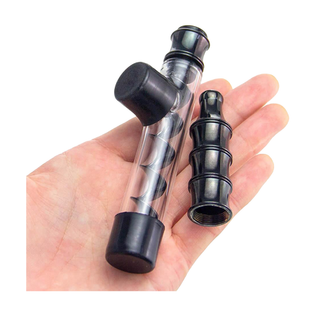 7Pipe Twisty Glass Blunt by PILOT DIARY held in hand, disassembled, showing spiral and cap