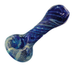 Twisted Frit 4" Glass Pipe in Blue, Durable Borosilicate, Ideal for Dry Herbs, Side View