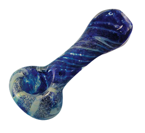 Twisted Frit 4" Glass Pipe in Blue, Durable Borosilicate, Ideal for Dry Herbs, Side View