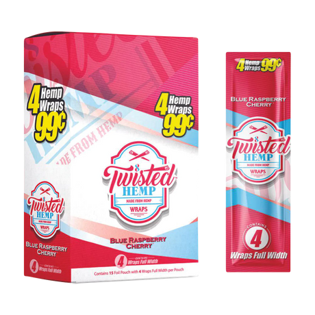 Twisted Hemp Original Wraps 15 Pack, Blue Raspberry Cherry flavor, front view on white background
