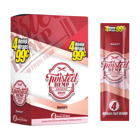 Twisted Hemp Original Hemp Wraps 15 Pack in Sweet Flavor, Front and Side Packaging View