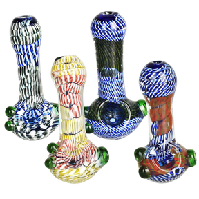 Twisted Rope Stack Spoon Pipes with Marbles in Various Colors, 3.5" Compact Borosilicate Glass, Front View