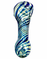 Blue and clear fumed color-changing borosilicate glass spoon pipe for dry herbs, front view