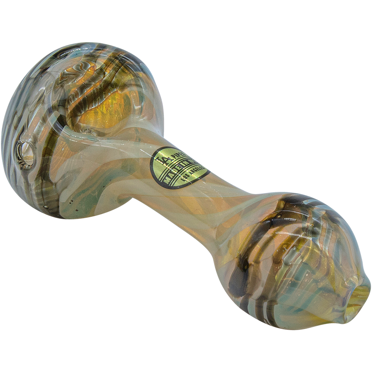 LA Pipes Twisty Cane Spoon Glass Pipe in Black, Side View on Seamless White Background