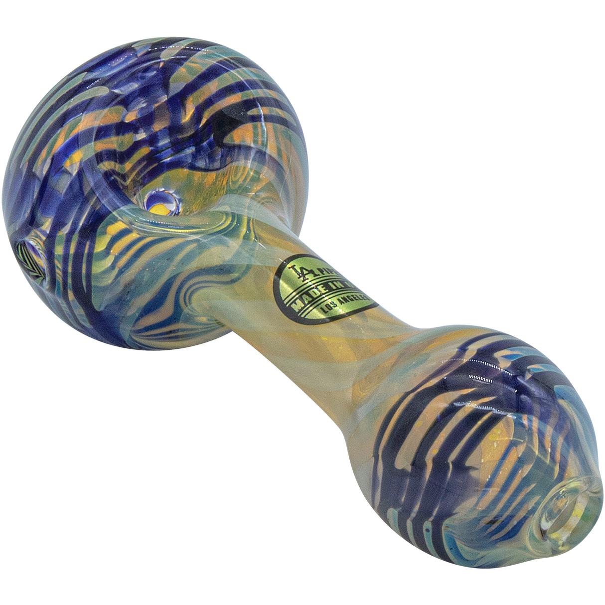 LA Pipes Twisty Cane Spoon Glass Pipe in Blue, Side View, Borosilicate Glass, USA Made