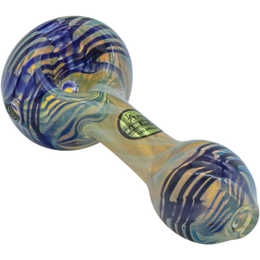 LA Pipes Twisty Cane Spoon Glass Pipe in Blue, Side View, Borosilicate Glass, USA Made