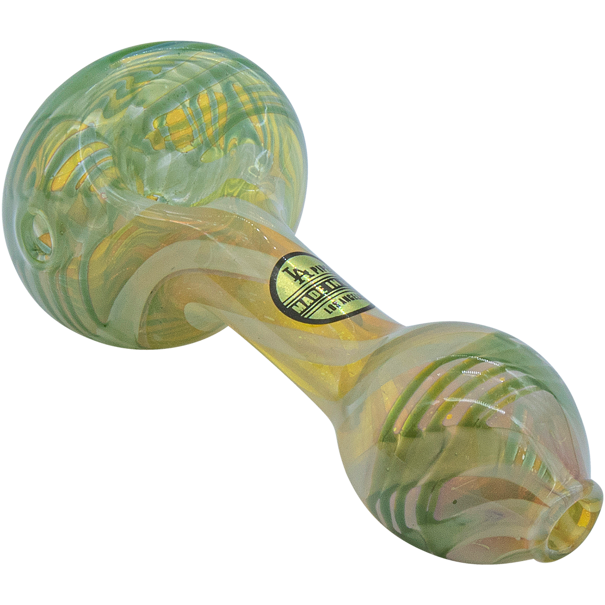LA Pipes Twisty Cane Spoon Glass Pipe in Green, Side View, Borosilicate Glass, USA Made