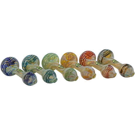 LA Pipes Twisty Cane Spoon Glass Pipes in Assorted Colors, Front View on White Background