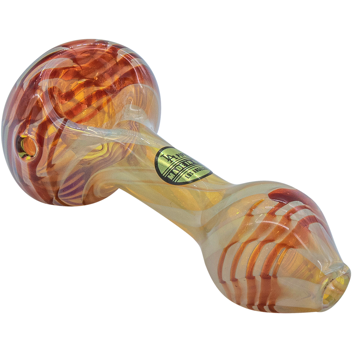 LA Pipes Twisty Cane Spoon Glass Pipe in Red, Side View, Borosilicate Glass, USA Made