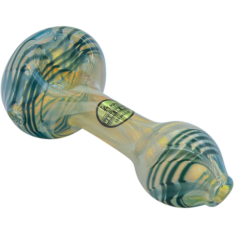 LA Pipes Twisty Cane Spoon Glass Pipe in Teal with Swirl Design, Side View on White Background