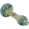 LA Pipes Twisty Cane Spoon Glass Pipe in Teal with Swirl Design, Side View on White Background