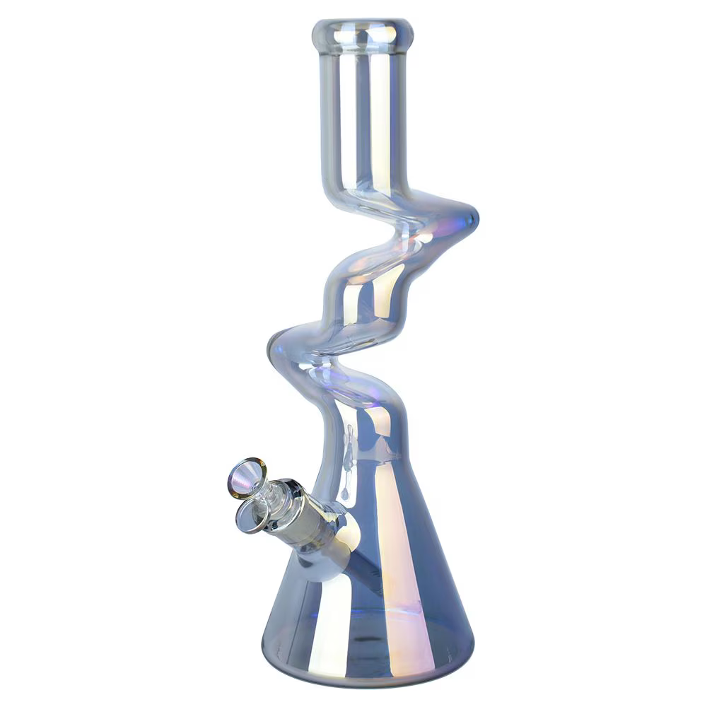 Twisty Tunnel Electroplated Glass Water Pipe | 14.75" | 14mm F | Colors Vary