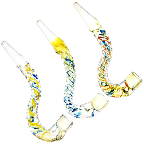 Assorted colors Twisty Worm Curved Glass Tasters for dry herbs, portable design, side view