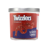 Strawberry Twizzlers scented soy wax candle by Smoke Out Candles, 3 oz size, front view on white background