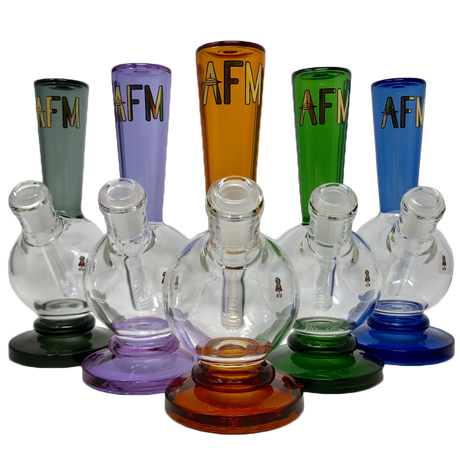 AFM 8" Ball Mini Rigs with Bent Necks and Color Accents, Front View on White Background