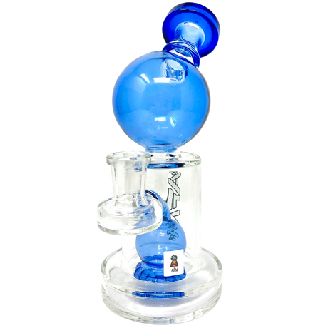8" AFM Bubble Head Glass Dab Rig with Blue Accents and Showerhead Perc, Front View