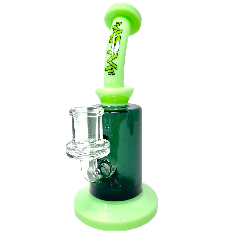 AFM 8" Power 3 Hole Perc Glass Dab Rig in Green, Borosilicate with Bent Neck and Female Joint