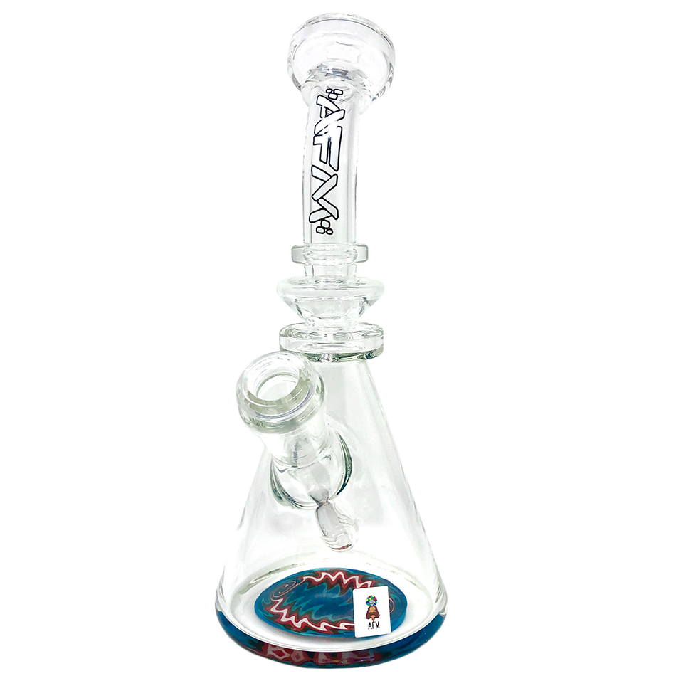 9" AFM Rastafari Clear Glass Beaker Bong with Bent Neck and 14mm Female Joint