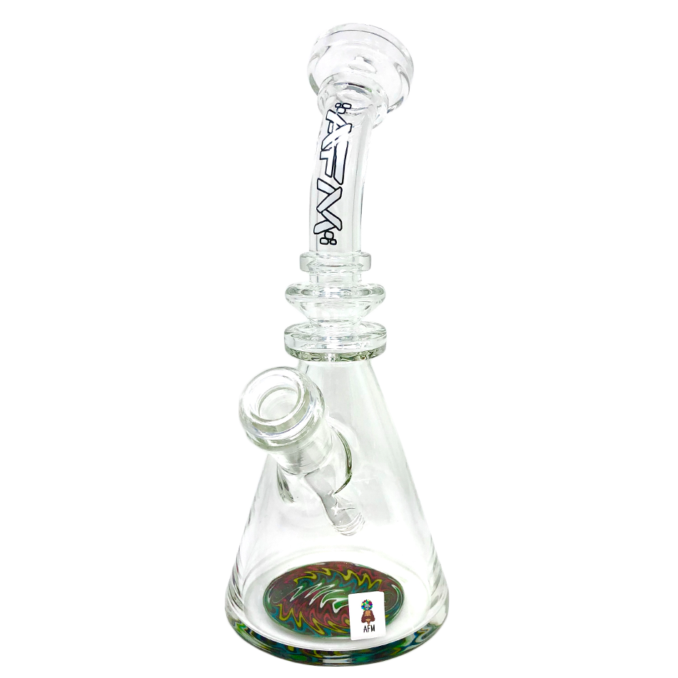 9" AFM Rastafari Beaker Bong with Bent Neck and Colored Glass Accents - Front View