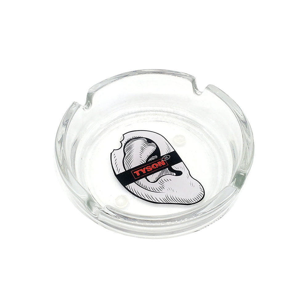 TYSON 2.0 clear glass ashtray featuring a novelty bitten ear design, compact and ideal for home decor.