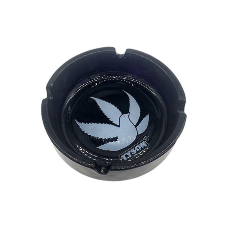 TYSON 2.0 black glass ashtray with white pigeon design, compact and portable for home decor